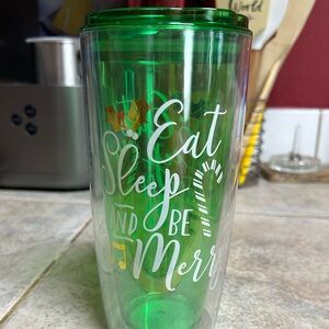 Eat, Sleep and Be Merry- Green Travel Mug